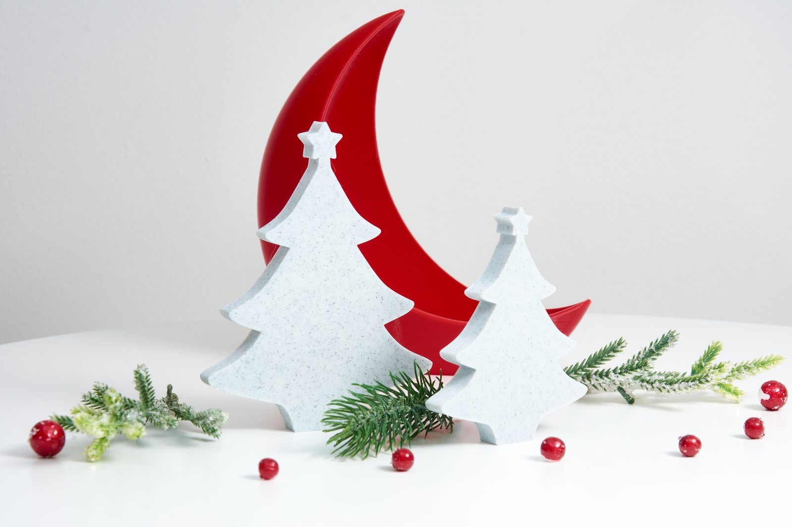 3D Christmas Tree – Red, Green, Marble – Festive Holiday Shelf Ornament, Eco-Friendly PLA