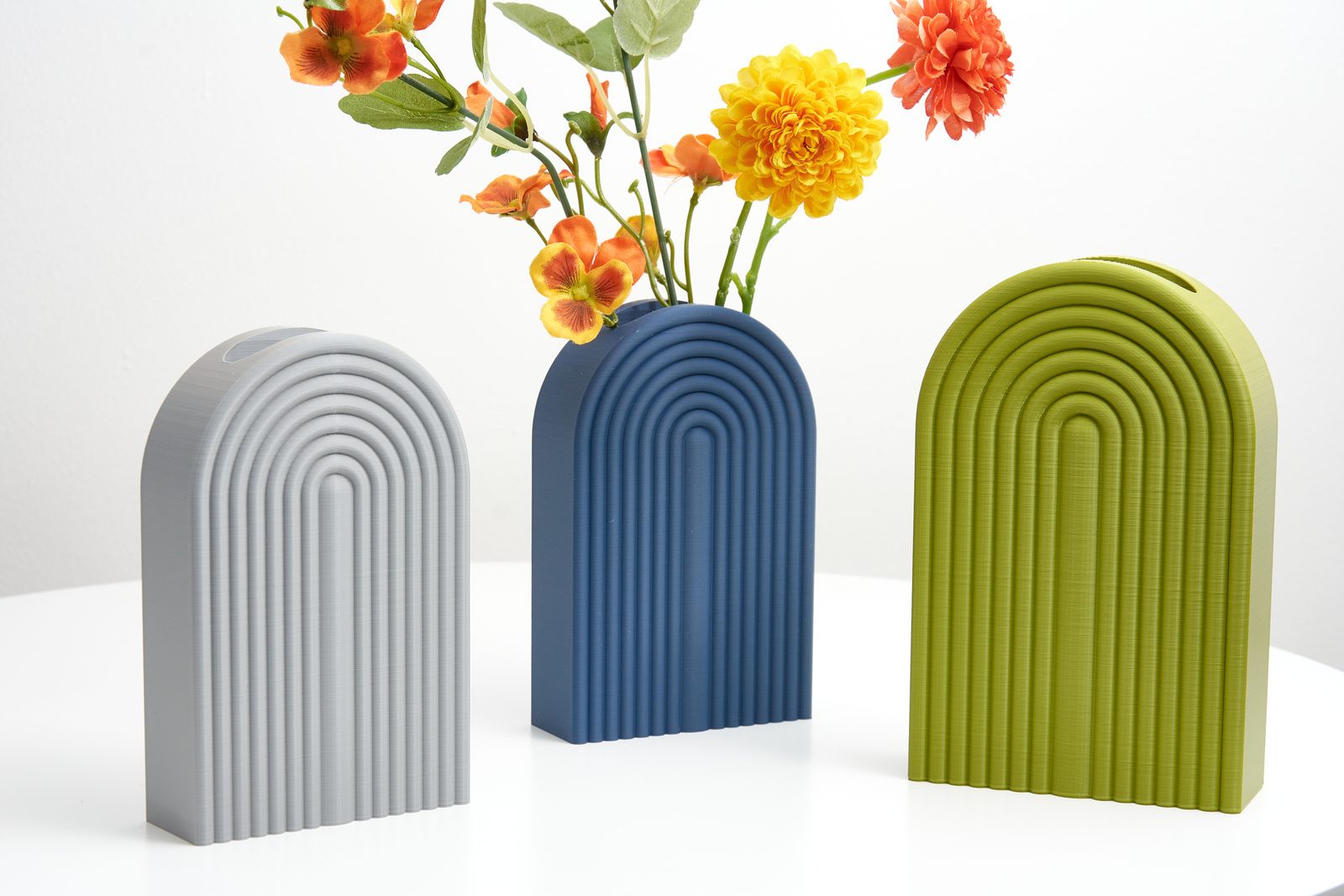 Rainbow Arch Blue Vase – Minimalist Wall and Tabletop Decor - Designed for Artificial Flowers