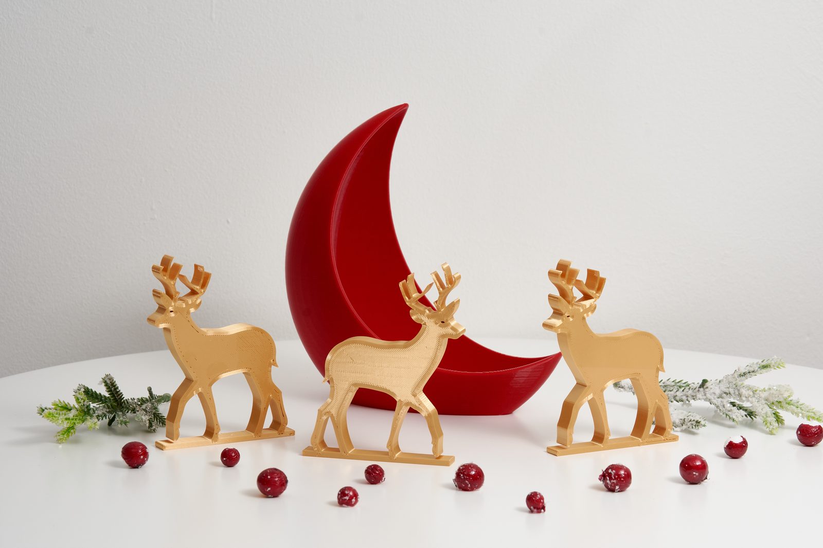 Gold Reindeer Decor - Freestanding Small Deer Figurines - Christmas Mantel Decor