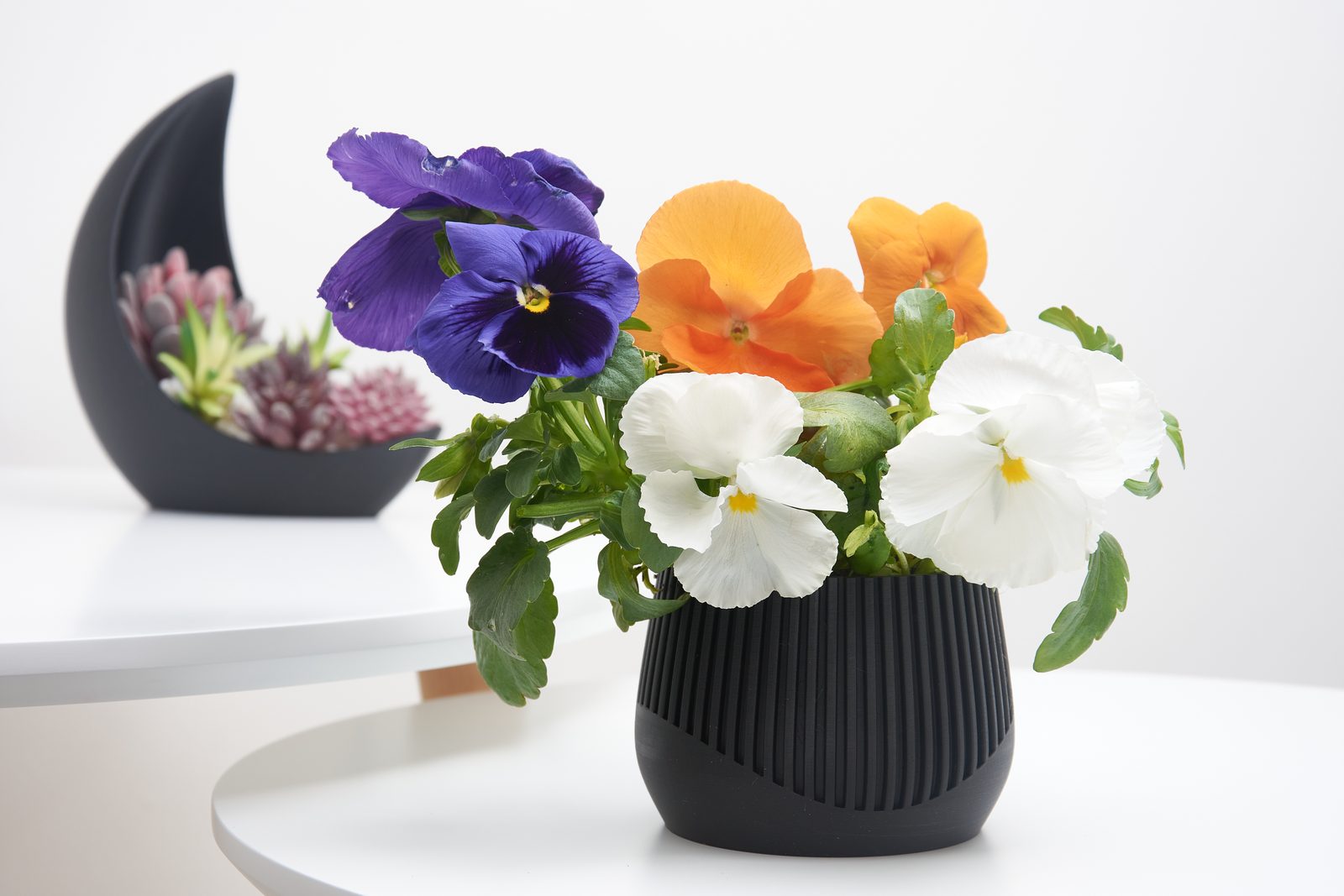 Textured Black Round Pot – Minimalist Design for Small Plants and Succulents, Made from PLA