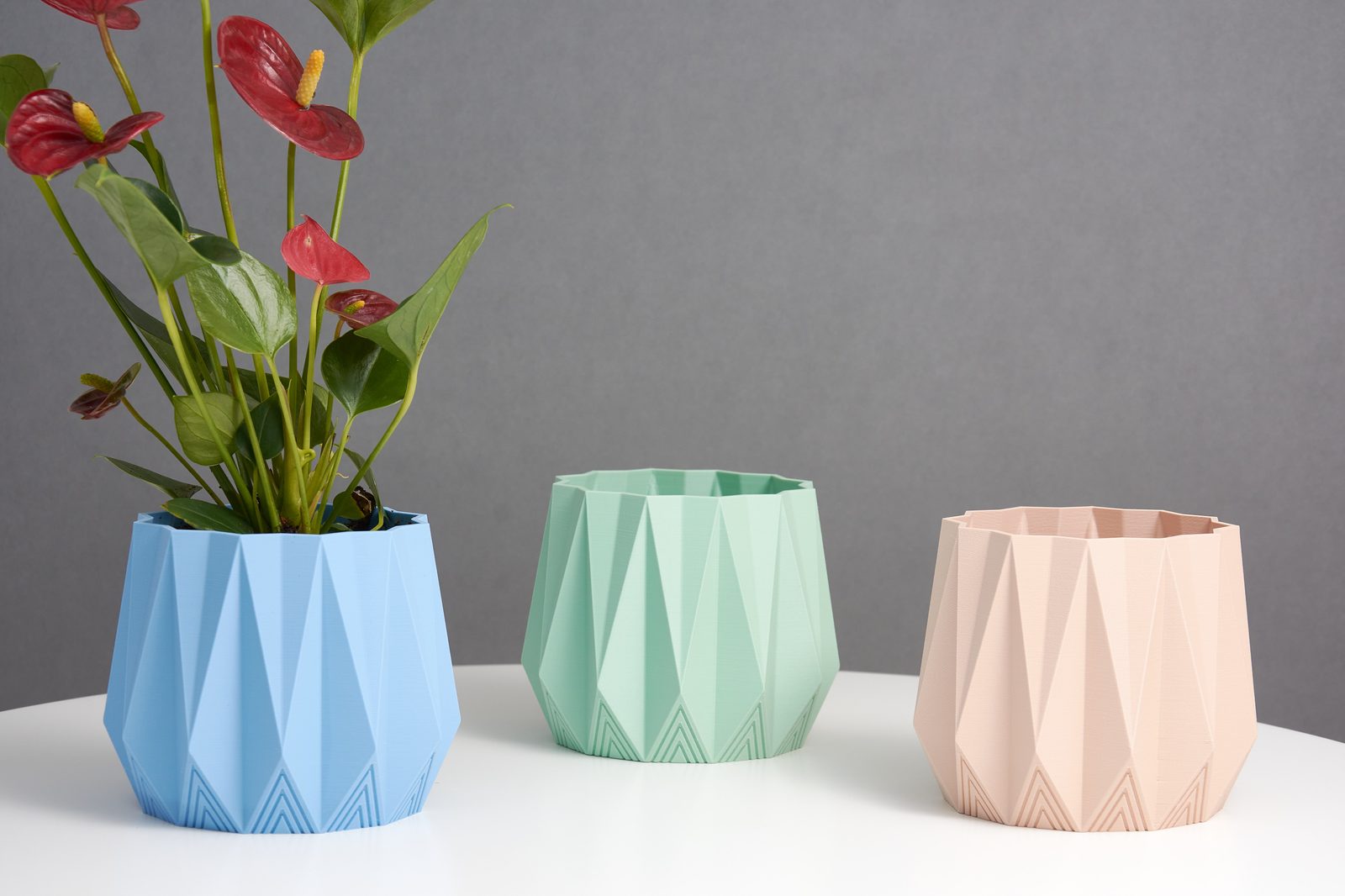 Minimalist Indoor Planter - Geometric Plant Pot, Beige and Light Green, Eco-Friendly PLA , 10cm Height