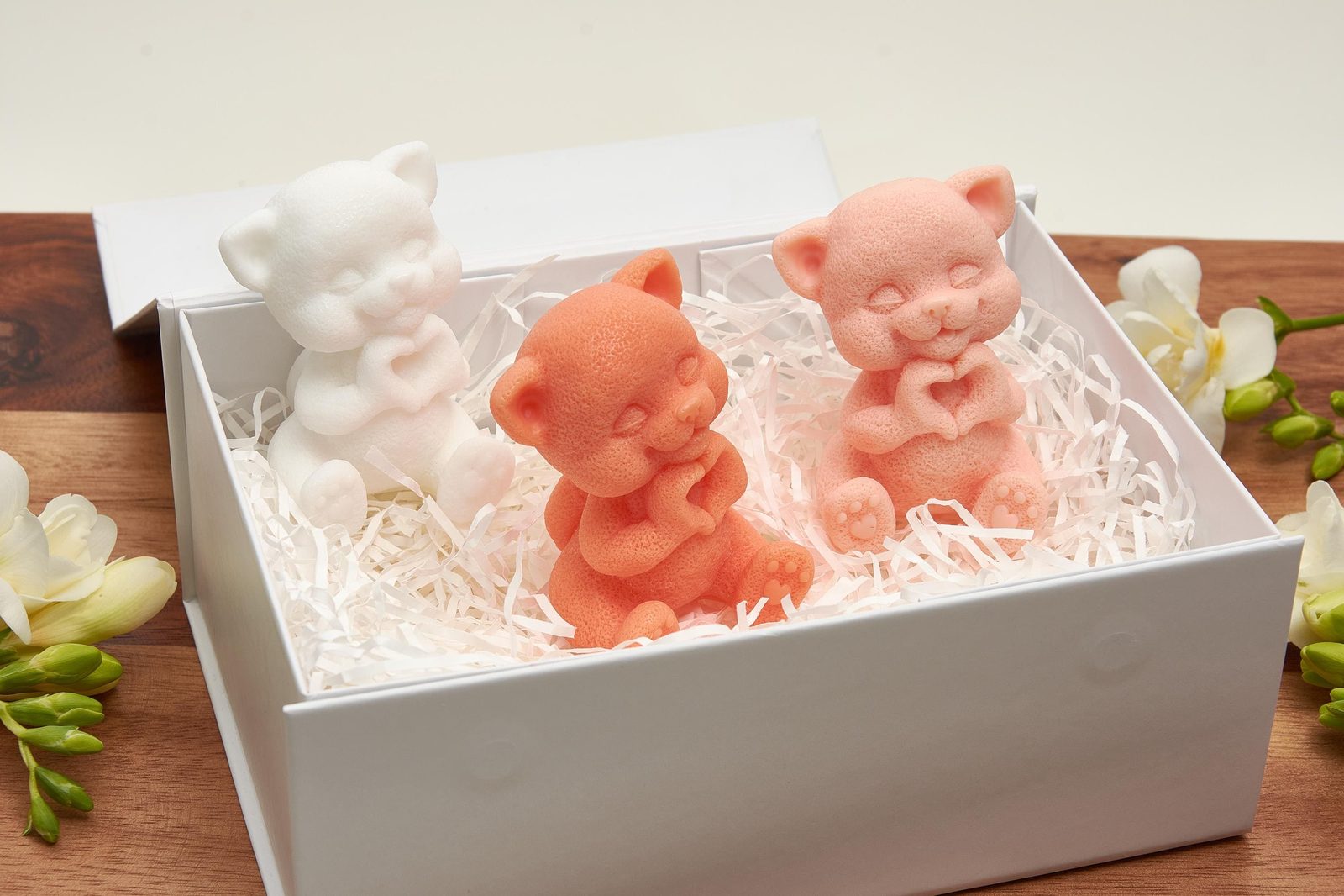 Realistic Cat Soap Figurine in White, Peach and Orange, Handmade Shea Butter Soap, Kitten Lover Gift